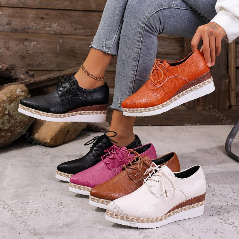 Oxford Lace Up Women - أحذية أكسفورد نسائية جلدية برباط وكعب