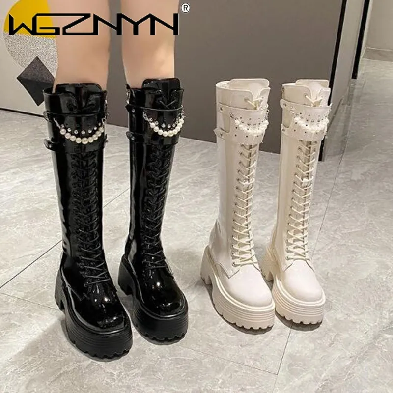 Knee High Boots Women - الشتاء الجلود الدافئة أفخم أحذية النساء